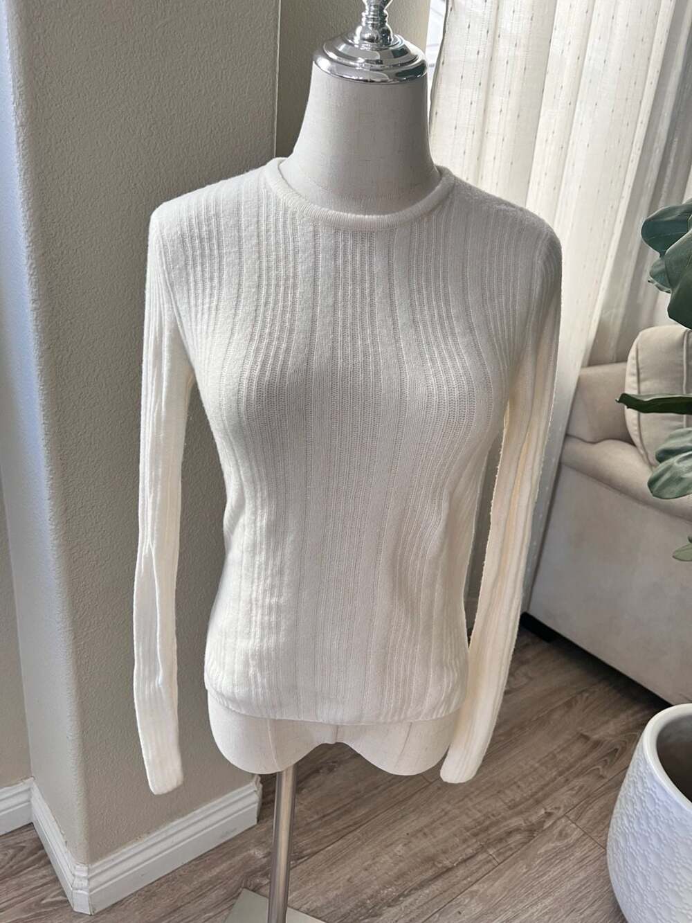 Abercrombie & Fitch Merino Wool-Blend Ribbed Long Sleeve Crewneck Sweater